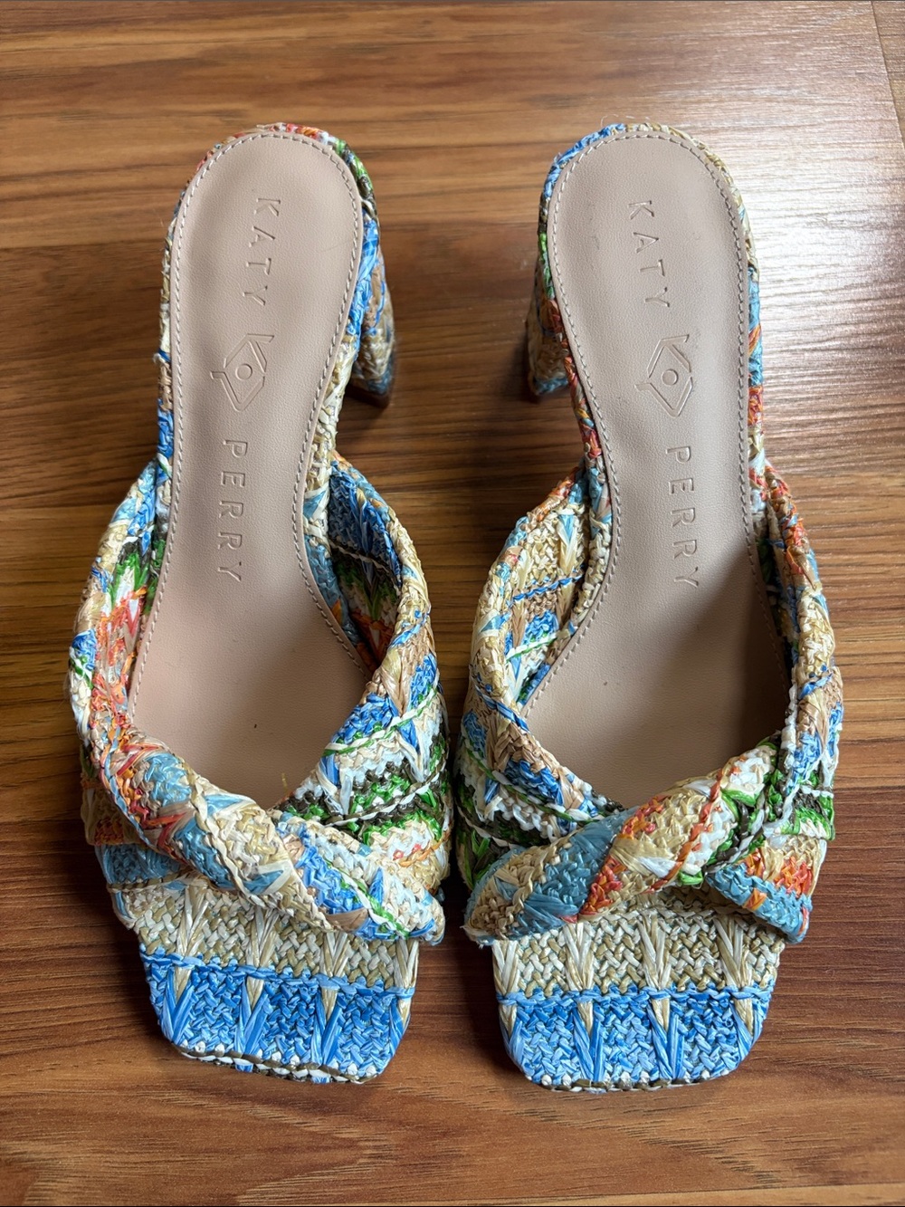 Katy Perry Collections Multicolor Braided Slide Heels - Blue/Green/Beige